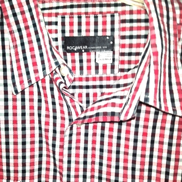 Rocawear shirt red/black/white/grey checks short sleeve Size:2X-Large - Picture 3 of 5
